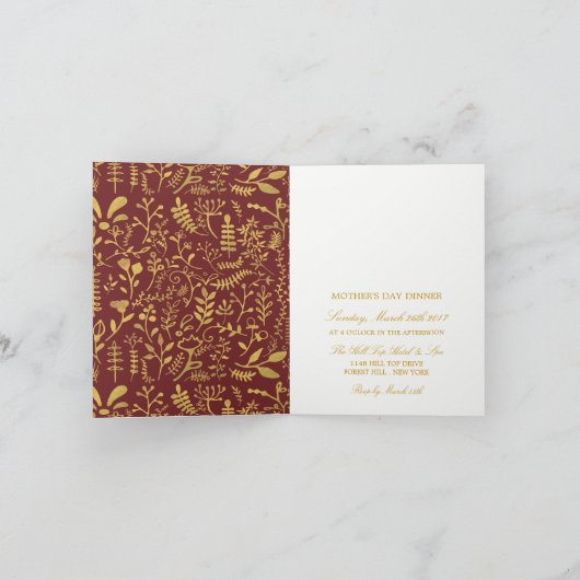 金ゴールドエレガントフローラリースマザーズデイディナー 招待状 (内部)