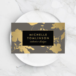 金ゴールドエレガントフローラルパターングレーデザイナー 名刺