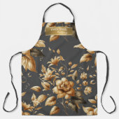 金ゴールドエレガントフローラルパターンダークグレーベーカリー エプロン (正面)