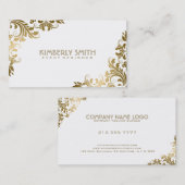 金ゴールドエレガントフローラレースの白い背景 名刺 (正面/裏面)