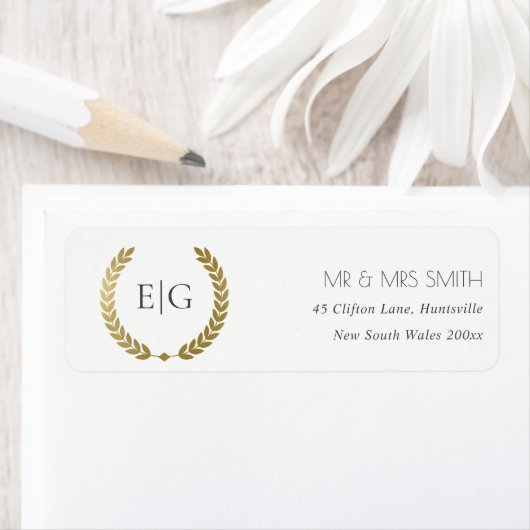 金ゴールドエレガントフローラローレルリースモノグラムアドレス ラベル (インサイチュ)