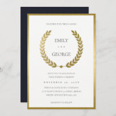 金ゴールドエレガントフローラローレルリース結婚式の招待 サンキューカード (正面/裏面)