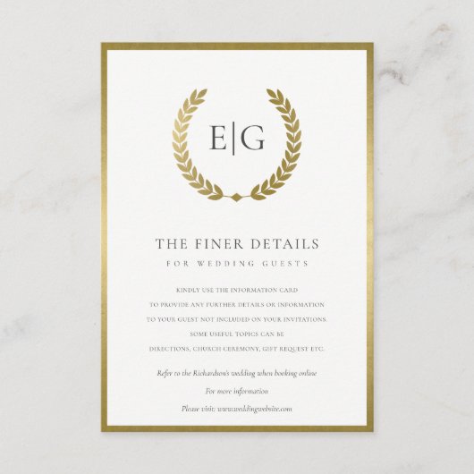 金ゴールドエレガントフローラローレルリース結婚詳細 エンクロージャーカード (正面)