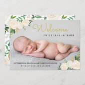 金ゴールドエレガントフローラ写真の生誕発表 案内状 (正面/裏面)