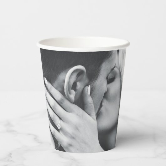 金ゴールドエレガントフローラ新郎写真結婚の 紙コップ (裏面)