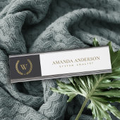 金ゴールドエレガントフローラ月桂樹リースイニシャルモノグラム デスクネームプレート