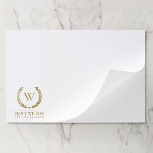 金ゴールドエレガントフローラ月桂樹リースイニシャルモノグラム ペーパーパッド (折り畳み)