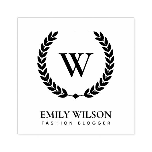 金ゴールドエレガントフローラ月桂樹リースイニシャルモノグラム ラバースタンプ (インプリント)