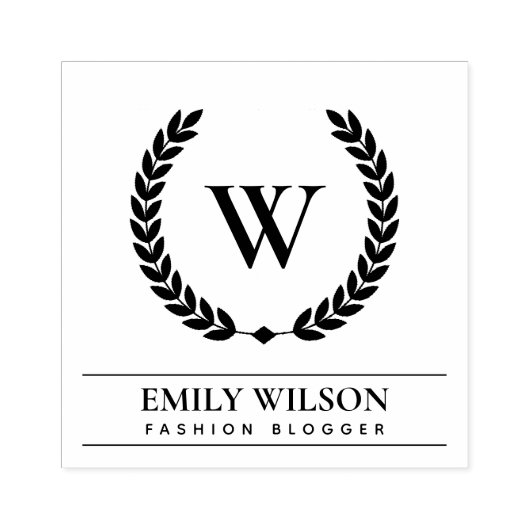 金ゴールドエレガントフローラ月桂樹リースイニシャルモノグラム ラバースタンプ (インプリント)