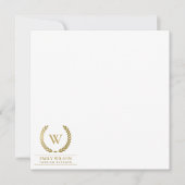 金ゴールドエレガントフローラ月桂樹リースイニシャル子玉酸塩 ノートカード (正面)