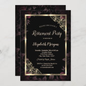 金ゴールドエレガントフローラ枠ダークフラワーリタイア 招待状 (正面/裏面)