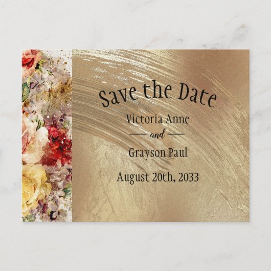 金ゴールドエレガントフローラ水の色の保存日付 案内ポストカード (正面)