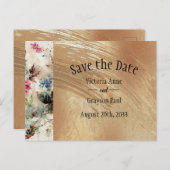 金ゴールドエレガントフローラ水色日付の保存 案内ポストカード (正面/裏面)