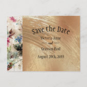 金ゴールドエレガントフローラ水色日付の保存 案内ポストカード (正面)