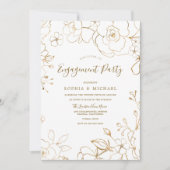 金ゴールドエレガントフローラ白モダン婚約パーティ 招待状 (正面)