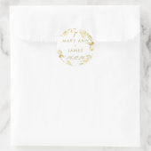 金ゴールドエレガントフローラ結婚式の日付の保存 ラウンドシール (バッグ)