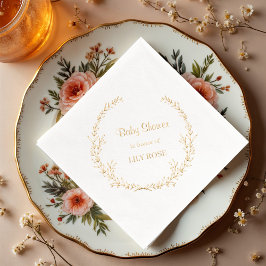 金ゴールドエレガントフローラ花輪ベビーシャワーパーティー供給 箔ナプキン