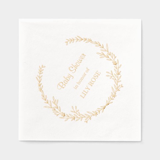 金ゴールドエレガントフローラ花輪ベビーシャワーパーティー供給 箔ナプキン (正面)