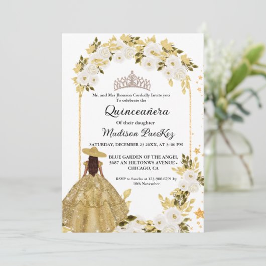 金ゴールドエレガントフローラ蝶キンセアニェラ 招待状 (スタンド正面)