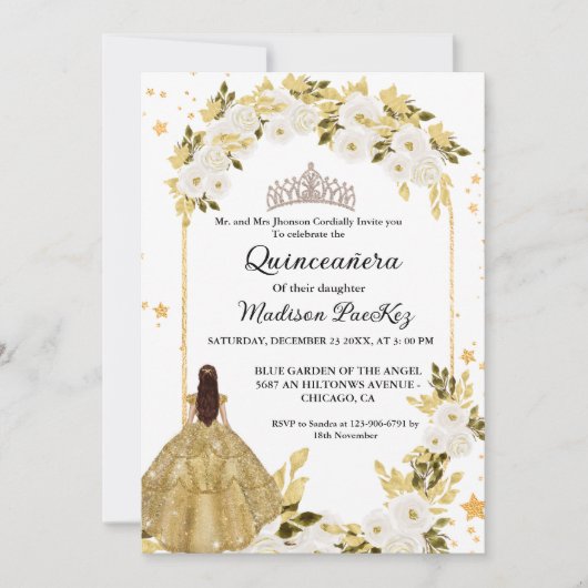 金ゴールドエレガントフローラ蝶キンセアニェラ 招待状 (正面)