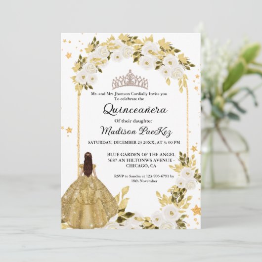 金ゴールドエレガントフローラ蝶キンセアニェラ 招待状 (スタンド正面)