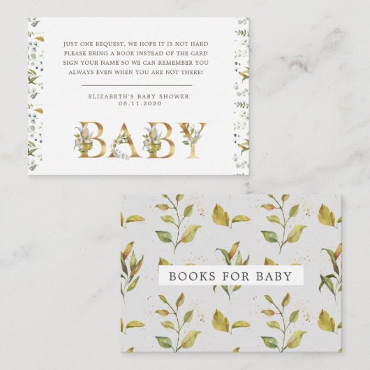 金ゴールドエレガントフローラ赤ちゃんシャワーエンクロージャカード エンクロージャーカード (正面/裏面)