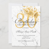 金ゴールドエレガントフローラ30th誕生日パーティー大理石 招待状 (正面)