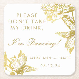 金ゴールドエレガントフローラ「飲み物は飲まない」 スクエアペーパーコースター