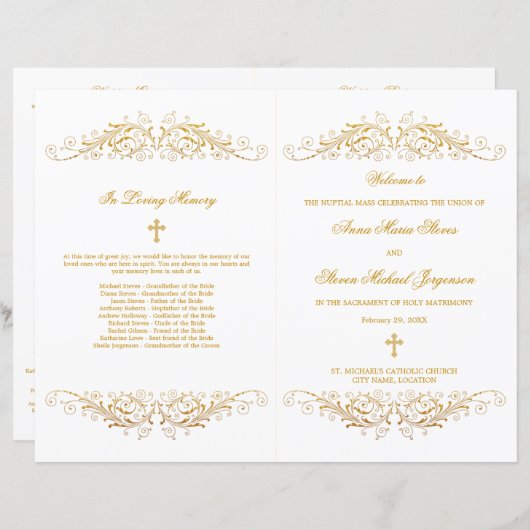 金ゴールドエレガントフローリッシュ結婚式 プログラム (正面/裏面)