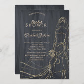 金ゴールドエレガントブライド、ブラックブライダルシャワー 招待状 (正面/裏面)