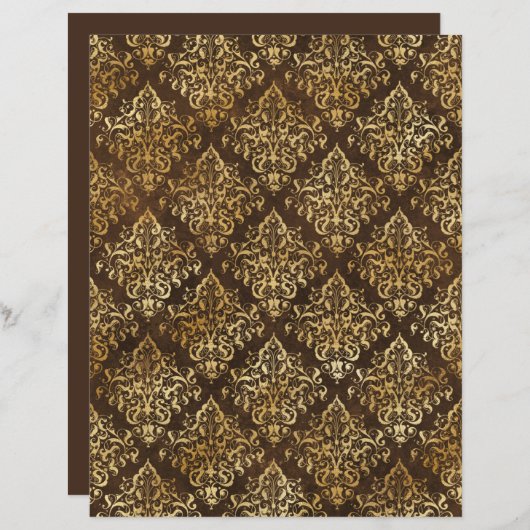 金ゴールドエレガントブラウンダマスク模様スクラップブック紙 (正面/裏面)