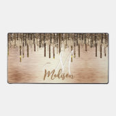 金ゴールドエレガントブラウンドリップスグリッターモノグラム デスクマット (正面)