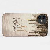 金ゴールドエレガントブラウンドリップスグリッターモノグラム Case-Mate iPhoneケース (裏面(横))