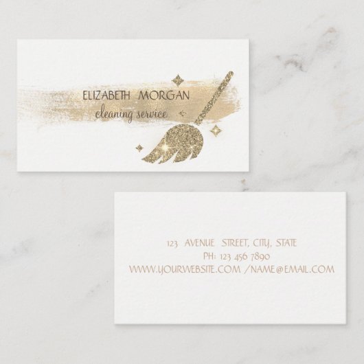 金ゴールドエレガントブラシのストローク、ほうき、メイドのクリーニング 名刺 (正面/裏面)