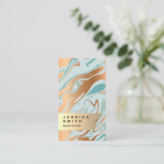 金ゴールドエレガントブラシ仕上げ液化大理石 名刺 (スタンド正面)