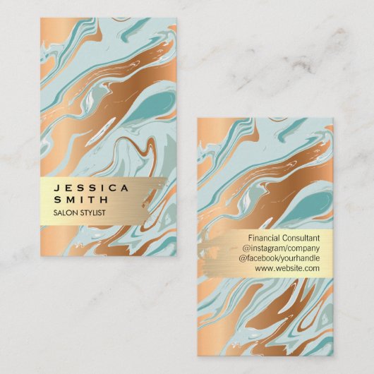 金ゴールドエレガントブラシ仕上げ液化大理石 名刺 (正面/裏面)