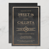 金ゴールドエレガントブラックウォーターのカラーフレーム甘い16 招待状 (正面/裏面)