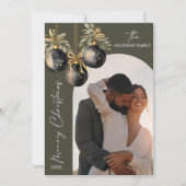 金ゴールドエレガントブラックオーナメント2枚フォトクリスマス シーズンカード (正面)