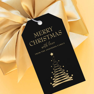 金ゴールドエレガントブラッククリスマスツリーカスタム ギフトタグ