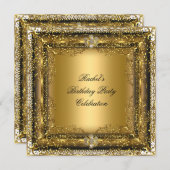 金ゴールドエレガントブラッククリームバースデーパーティー宝石 招待状 (正面/裏面)