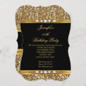 金ゴールドエレガントブラックグリッターダイヤモンドバースデーパーティー 招待状 (正面/裏面)