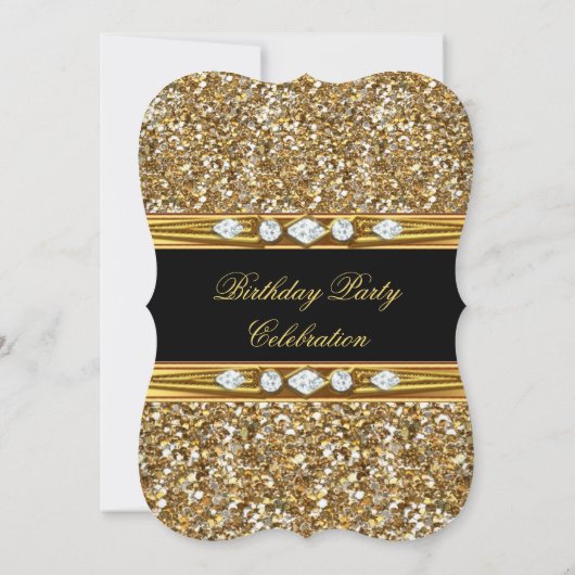金ゴールドエレガントブラックグリッターダイヤモンドバースデーパーティー 招待状 (裏面)