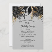 金ゴールドエレガントブラックグレーフローラ誕生日パーティー 招待状 (正面)