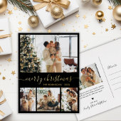 金ゴールドエレガントブラックコラージクリスマスフォイルカード 箔シーズンポストカード