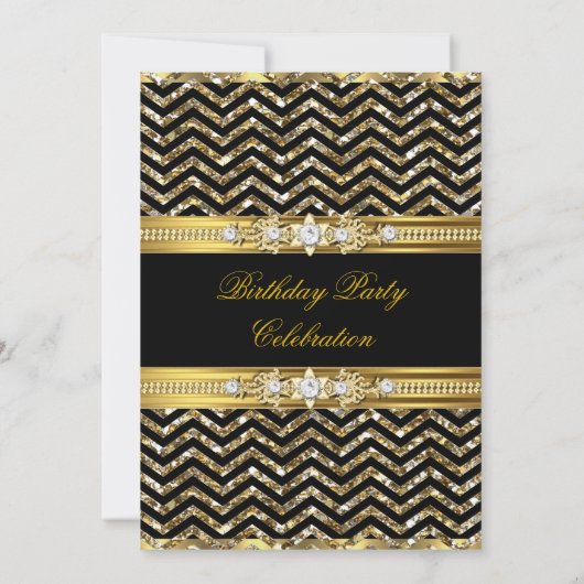 金ゴールドエレガントブラックシェブロンダイヤモンド誕生日2 招待状 (裏面)