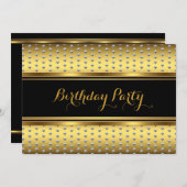 金ゴールドエレガントブラックシルバースタッズバースデーパーティー 招待状 (正面/裏面)
