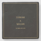 金ゴールドエレガントブラックシンプルの名結婚前の贈り物 ストーンコースター (正面)