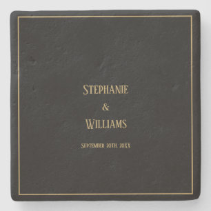 金ゴールドエレガントブラックシンプルの名結婚前の贈り物 ストーンコースター
