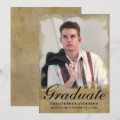 金ゴールドエレガントブラックスクリプトフォト2023卒業 案内状 (正面/裏面)