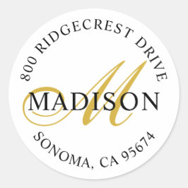 金ゴールドエレガントブラックスクリプトモノグラム差出人住所 ラウンドシール